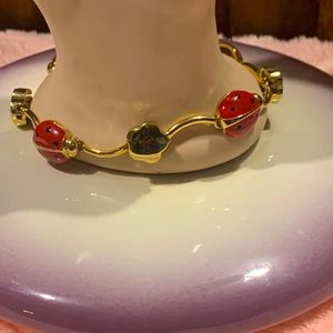Ladybug Red & Black Enamel  Gold-Tone Bracelet